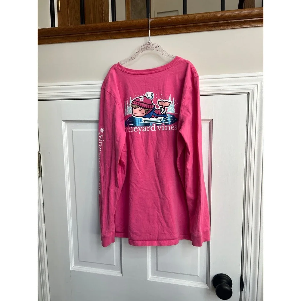 Vineyard vines Girls' Foil Skating Whale‎ Long-Sleeve Pocket Tee XL